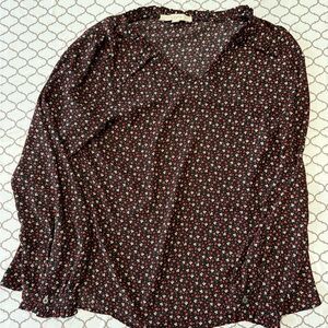 LOFT Black Blouse with Red and White Floral Print